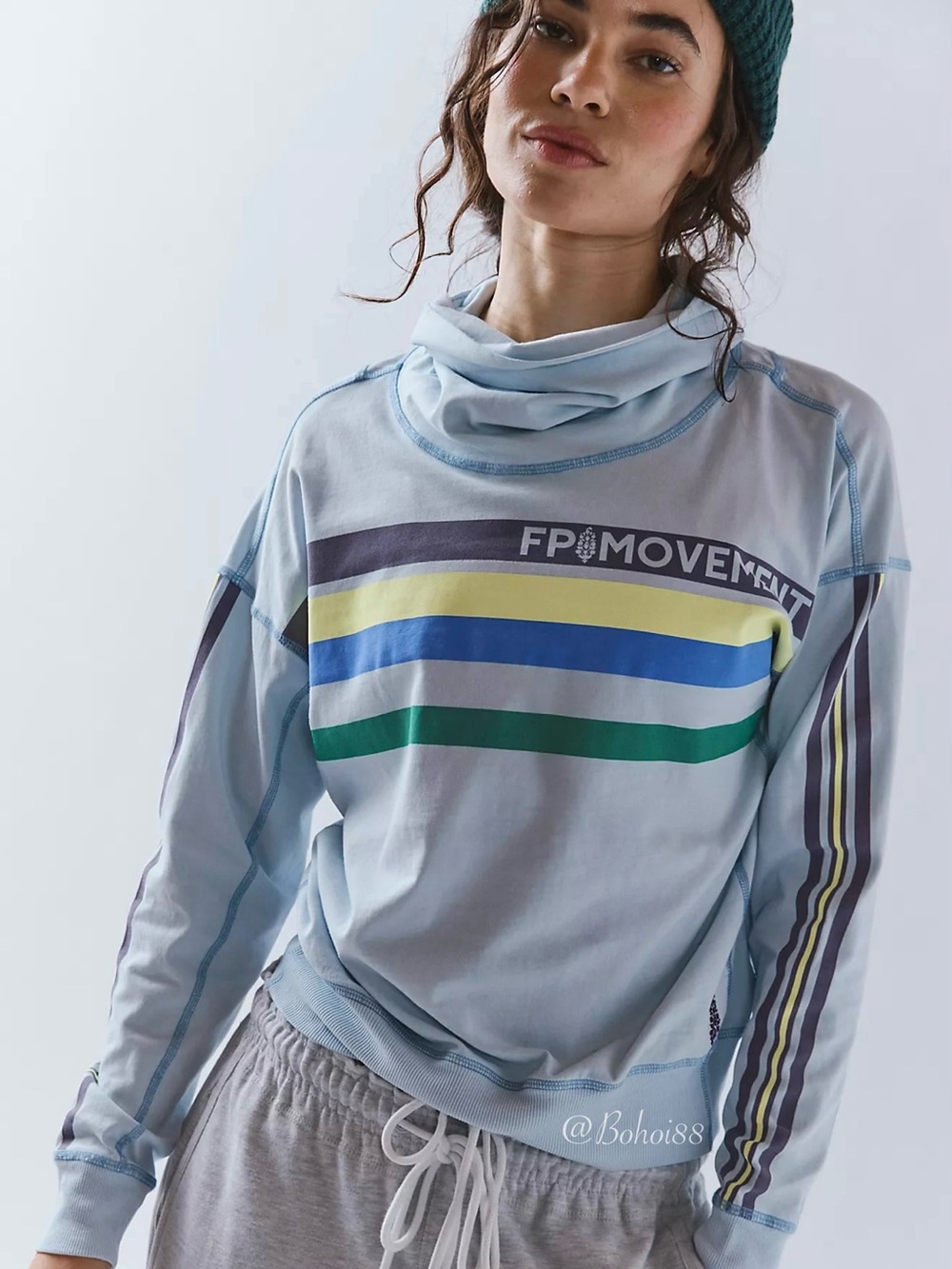 NWT Free People Long Shot Graphic Mock Neck Long Sleeve